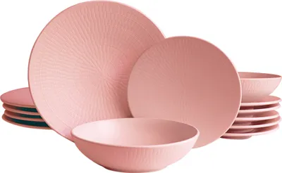 Produktbild von ECHTWERK 12-teiliges Vintage Tafelservice, "Blanka" Nature-Design, für 4 Personen, Stilvolles Geschirrset mit Struktur aus Steingut, Rosa