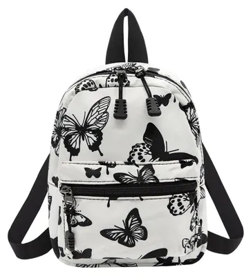 Immagine prodotto di Zaino per bambini, modello da bambina, con motivo floreale e farfalle, colore nero, dimensioni 23x20x8 cm, realizzato in nylon