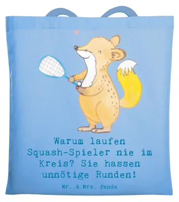 Produktbild von Mr. & Mrs. Panda Jutebeutel Squash Weisheit - Sky Blue - Geschenk, Sportart, Sportler, Teamsport, Spiel, Schläger, Schnelligkeit, Sportarten, Tasche, Fitness, Beutel
