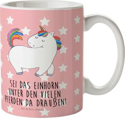 Produktbild von Mr. & Mrs. Panda Plastikbecher Einhorn Stolzieren - Rot Pastell - Geschenk, Freundin, Kinderbecher, Pferd, Kunststoffbecher, Unicorn, Trinklernbecher, Pott, Mehrwegbecher