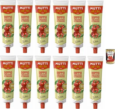 Produktbild von 12x Mutti Doppio Concentrato di Pomodoro,Doppeltes Tomatenkonzentrat,100% Italienische Tomate,130g Tube + Italian Gourmet Polpa di Pomodoro 400g Dose