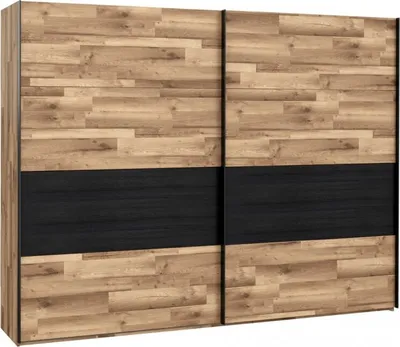 Produktbild von Furniture24 Kleiderschrank JAKOBINA RCQS12411 Schlafzimmerschrank Schiebetür Schwebetürenschrank mit 3 Einlegeboden und 3 Kleiderstange in Staabeiche/Schwarz Eiche