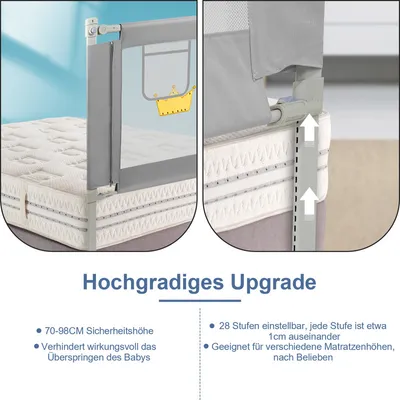 Barrière De Sécurité De Lit VEVOR Pour Enfants, Longueur 2 M Avec Tube En Fer Renforce Hauteur Reglable 68 89 Cm Pour Epaisseur De Matelas 5 27 Cm 97122815