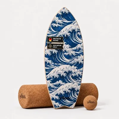 Imagen del producto de Tabla de equilibrio de madera para Hawái: entrenador de equilibrio con rodillo y pelota de equilibrio, hecha a mano y antideslizante, ideal para el entrenamiento del core, el fitness, el surf y la coordinación. Soporta hasta 150 kg