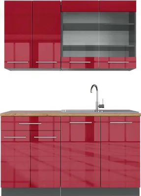 Produktbild von Singleküche Vicco Fame-Line Bordeaux Hochglanz/Anthrazit 140 cm , AP Eiche, Model 42525