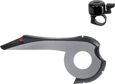 Zdjęcie produktu dla hebie 0315 E13 osłona łańcucha do BOSCH Active Line eBike 20 zębów z okularami czarny/platynowy ciemny z dzwonkiem rowerowym
