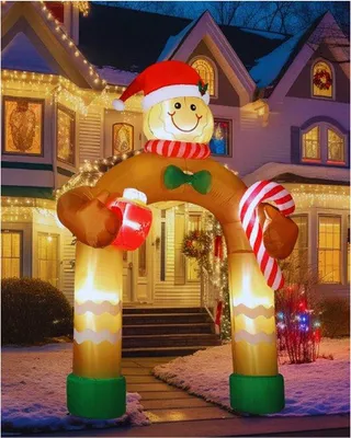 Produktbild von Opblaasbare Kerstdekoration Für Außen - Pfeffermanns Bogen 2,9 M - Mit LED Licht - Kerstgartendekoration Für Saisonale Feiern