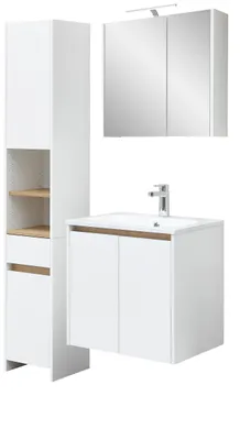 Produktbild von Badmöbel-Set, Quickset 100, Pelipal, Waschtisch, LED-Spiegelschrank und Hochschrank, Weiß