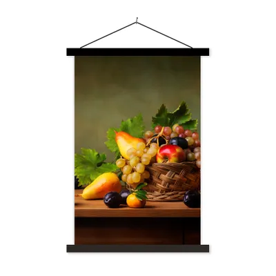 Produktbild von MuchoWow® Textilposter Rustikal - Korb - Obst - Stilleben 120x180 cm mit schwarzem Rahmen - Fotos