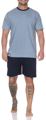 Produktbild von Normann Herren kurzarm Schlafanzug Shorty Pyjama aus Baumwolle in eleganter Optik ; hellblau , 58