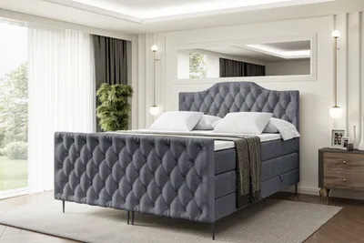Produktbild von ALTDECOR Boxspringbett mit Schwarz Füßen, Matratze und Lattenrost, Topper, Fußteil, Polsterbett mit Bettkasten, Bett mit Stauraum H3- und H4- Matratze -VILA-1-FC-Z KING-140x200 - Dunkelgrau Casablanca