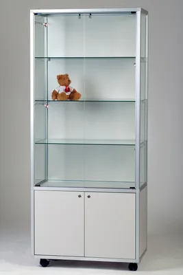 Produktbild von Vitrine mit Unterschrank C717M - 78 x 41,5 x 183 cm, auf Standfüßen / mit LED-Streifenbeleuchtung / Alu silber, Holz lichtgrau