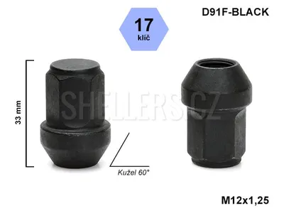 Obrázok produktu pre Matica kolesa M12x1,25 s kužeľom, čierna, kľúč 17, RA2D15/S BLK, D91F-BLACK, výška 33 mm