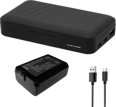 Produktbild von Trade-Shop 2in1 Set: Akku 1300mAh + Dual-Ladegerät USB-C USB-A Powerbank kompatibel mit Sony Alpha NEX-7KB NEX-C3DB NEX-C3DP NEX-C3DS NEX-C3KB