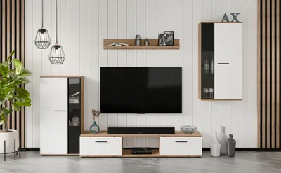 Produktbild von AX LIVING Hochwertige Wohnwand Formilo 240 cm – Modern & Eiche Artisan Weiß