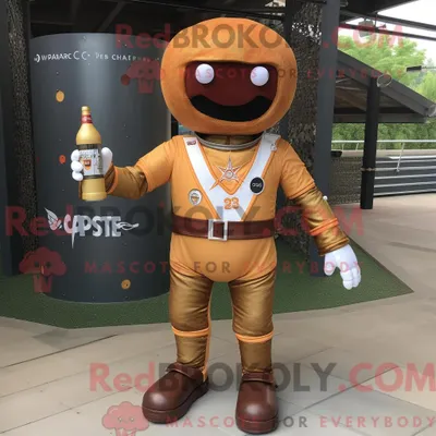 Productafbeelding van Mascottekarakter REDBROKOLY van een roestige champagne gekleed met een Rash Guard en pochetten