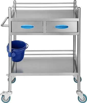 Obrázok produktu pre Laboratórny vozík s 2 odkladacími plochami, z nehrdzavejúcej oceli, rozmer 65,6 x 38,8 x 85,5 cm, maximálna nosnosť 100 kg, 4 uzamykateľné kolesá, určený pre laboratórium, nemocnicu, zubársku ordináciu