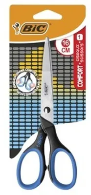 Image de Ciseaux scolaires Bic comfort 16cm --- poignée souple - droitier - couleur noir/bleu ou noir/rose au choix