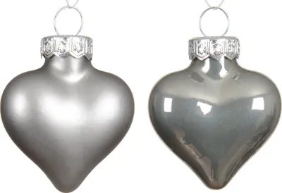 Produktbild von Christbaumschmuck Herzen 4cm Glas 12 Stück - Zart Grau