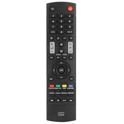 A black remote control is shown against a white background.