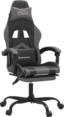 Zdjęcie produktu dla vidaXL Fotel gamingowy z podnóżkiem czarno-szara imitacja skóry
