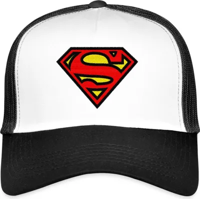 Produktbild von Spreadshirt Superman Logo S-Shield Stick Trucker Cap, One size, Weiß/Schwarz