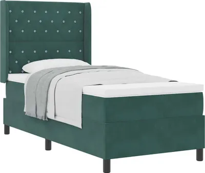 Obrázek produktu pro vidaXL Postel se skříňovou pružinou a čelem tmavě zelená 90 x 190 cm sametová