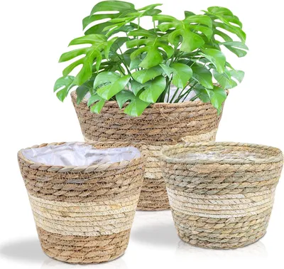 Produktbild von Famanu Set von 3 Pflanzenkörben - handgewebtes Seegras - beige