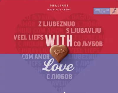 Obrázek produktu pro Milka Valentýnská čokoláda 110 g – I Love Milka Čokoládové pralinky s lískooříškovou náplní