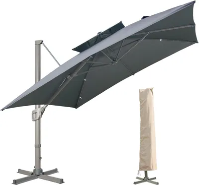Zdjęcie produktu dla Kwadratowy parasol 300x300 cm ze stojakiem i korbką, szary
