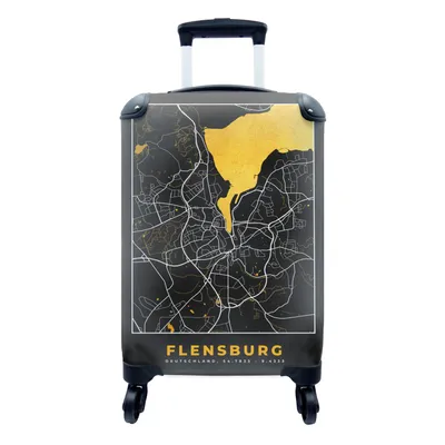 Produktbild von MuchoWow® Koffer Handgepäck Trolley Rollkoffer Kleine Reisekoffer mit 4 Rollen - Flensburg - Gold - Stadtplan - Karte - Deutschland - Cabin Size < 55x40x23 cm & 55x40x20 cm - Fotokoffer - Kabinenkoffer - Boardgepäck - Reise-Box - Reisekoffer - Reisegepäck - Koffer mit Bild - Trolley für Kinder