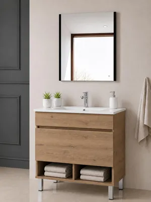 ORIGEN BATH NEBARI Badmöbel mit Füßen und Waschbecken 90x45 cm, Estepa, Image générée par une IA
