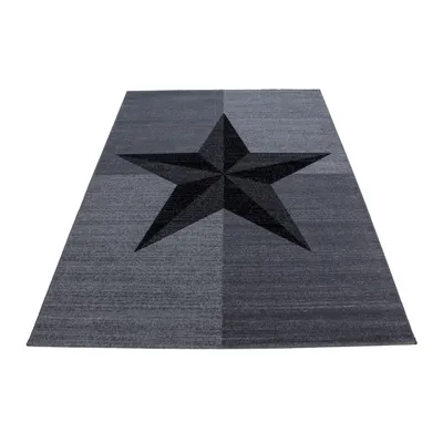 Image de Ayyildiz | Tapis Moderne - Étoile Gris-Noir 80 cm x 150 cm - Design Géométrique - Antistatique et Doux