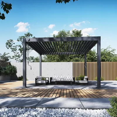 Produktbild von Weide Deluxe Plus Pergola Voll-Aluminium 4x4m mit Lamellendach freistehend anthrazit