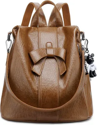 Produktbild von Rucksack Damen Wasserdicht Leder Schultertasche Reisen Rucksack, Braun