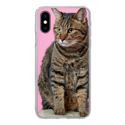 Produktbild von MuchoWow® Handyhülle Schutzhülle Hülle für iPhone X Katze - Rosa - Pouf - Mädchen - Kinder - Kinder Silikon Softcase Handy Hülle - Handyhülle