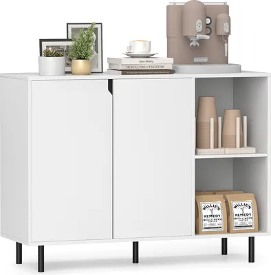 Immagine prodotto di Credenza in legno COSTWAY, cassettiera con 4 scomparti e 2 ante, credenza buffet mobile da cucina 106 x 38 x 80 cm, bianco