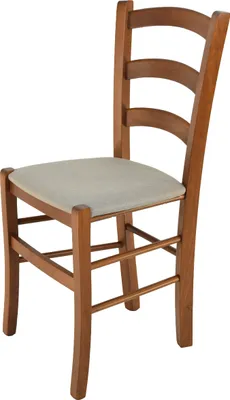 Image de t m c s Tommychairs - Chaise VENICE pour la cuisine et la salle à manger, structure robuste en hêtre laqué marron noyer clair et assise rembourrée recouverte de TISSU couleur marron chamois