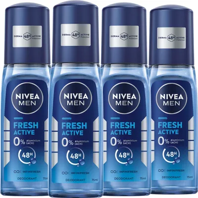 Produktbild von NIVEA MEN Deodorant Fresh Active Deo Zerstäuber 48h Schutz o. Aluminium 4 x 75ml