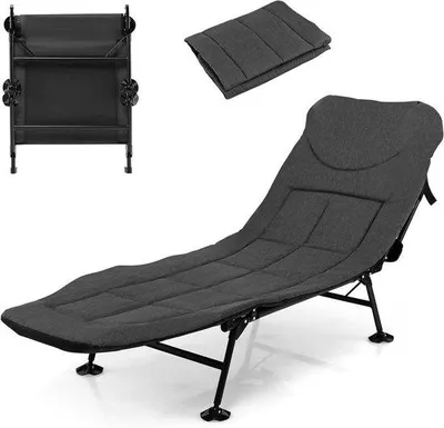 Productafbeelding van Klapbed - Veldbed camping - Ontspannen buiten - 6-voudig verstelbaar - 194 x 66 cm - Grijs