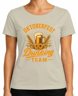 Productafbeelding van , drinkteam, bier, pretzel, traditioneel shirt, lederhosen, vrijgezellenfeest, dames T-shirt, naturel, maat M