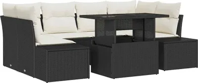 Immagine prodotto di vidaXL Set di divani con cuscini 7 pezzi in polirattan nero e crema