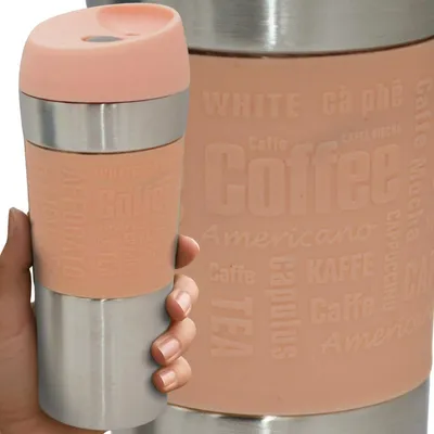 Produktbild von Thermobecher 350 ml Pink – Reisebecher Edelstahl mit Vakuumisolierung & Silikonring – Excellent Houseware