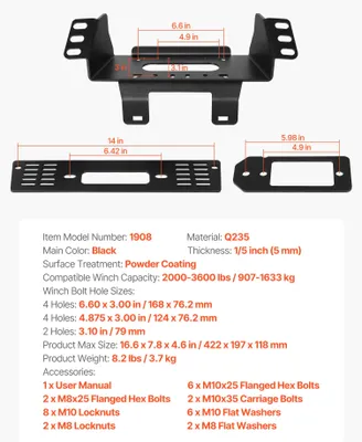 Produktbild von Windenmontage, pulverbeschichtet, für Polaris Ranger Modelle, 2000-3600 lbs