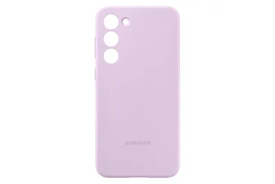 A lavender Samsung silicone phone case is shown from the back on a white background.