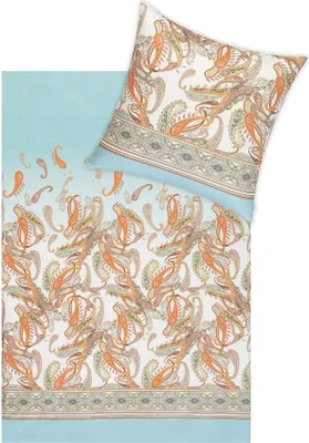 Produktbild von Estella Mako Jersey Bettwäsche 135x200 Siena azur Paisley orange natur 6627-640