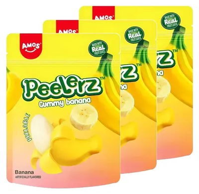 Produktbild von Amos Peelerz Banana Gummy tropisches Mini Fruchtgummi 65g 3er Pack