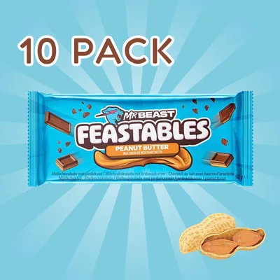 Produktbild von 10x Feastables MrBeast Schokolade – Erdnussbutter Riegel | 10x60g | Cremige Milchschokolade mit zarter Erdnussbutter +Heartforcards Versandschtz