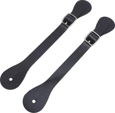 Image de Paire de courroies d'éperons en cuir synthétique Longueur ajustable 22cm Support d'éperons de cow-boy pour l'équitation Noir