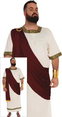 Productafbeelding van Romeins kostuum voor heren met cape, tuniek en toga, geschikt als keizer, imperator, senator, voor een antiek thema, carnaval of vastenavond. Maat: 56 - 58 (XXL). Kleur: Grijs